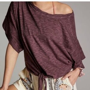 PILCRO ANTHROPOLOGIE Plum Shelley Washed Plum Oversized Relaxed Short Sleeve Top